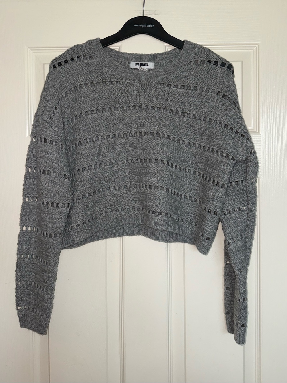 RSQ Gray Open-Knit Cropped Sweater- Medium